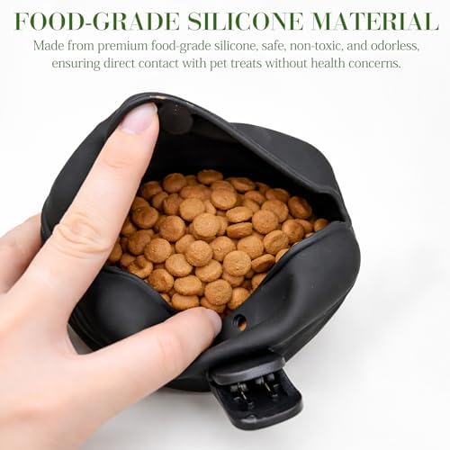 Black Silicone Dog Treat Pouch, Portable Pet Training Snack Bag with Magnetic Closure and Waist Clip for Dog Walking - Image 5