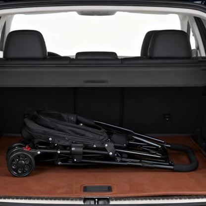 Pet Stroller Oxford Cloth Foldable Dog Strollers for Small Dogs and Cats Suitable for All Road Surfaces Wide-View Panoramic Window 4 Wheels with Brakes Portable Design, Easy to Store (Black) - Image 7