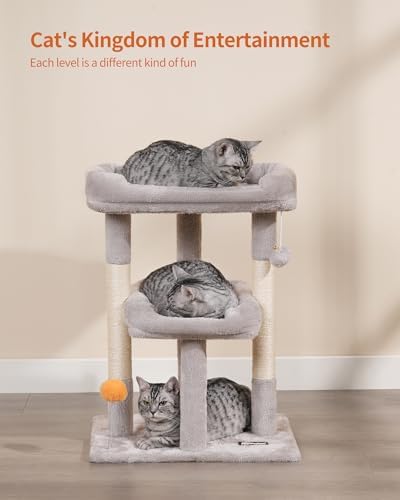 FourFurPets Small Cat Tree, Multi-Level Cat Tree for Indoor Cats, Cat Tower with Scratching Post, Cat Condo for Kittens,Toy Balls, 2 Soft Platform, Light Gray - Image 7
