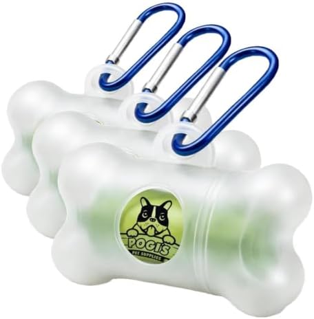 Pogi's Dog Poop Bag Dispenser with Metal Carabiner Clip - Includes 15 Pogi's Poop Bags for Dogs (Pack of 3) by PogisPetSupplies