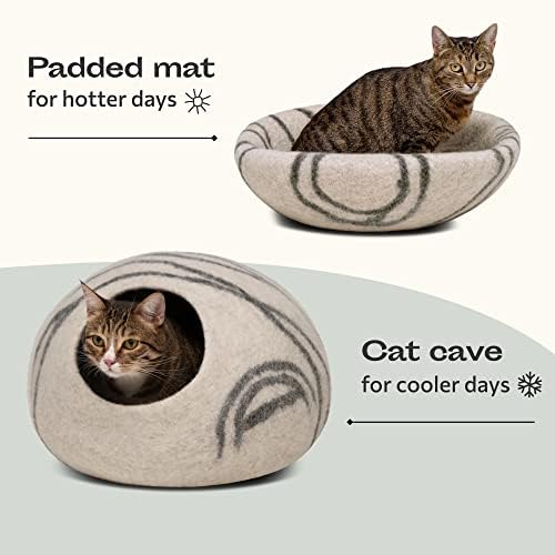 MEOWFIA Cat Cave - Merino Wool Bed for Indoor Cats (Light Gray, Medium) - Image 4