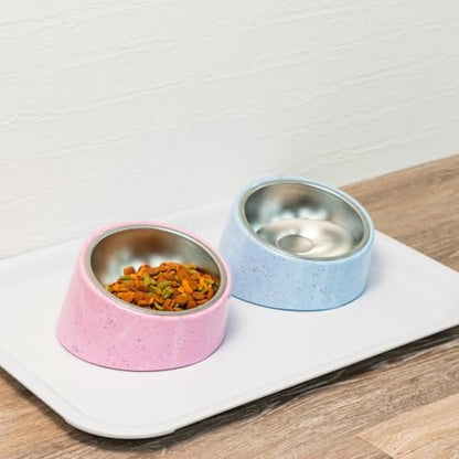 bzyoo 16oz Tilted Dog Bowl for Small Dogs & Cats, 15° Elevated Stainless Steel Pet Feeder, Ergonomic Anti-Vomiting Food Bowl for Frenchie, Pug, Persian Cat, Non-Skid Melamine Stand, Sprinkle (White) - Image 6