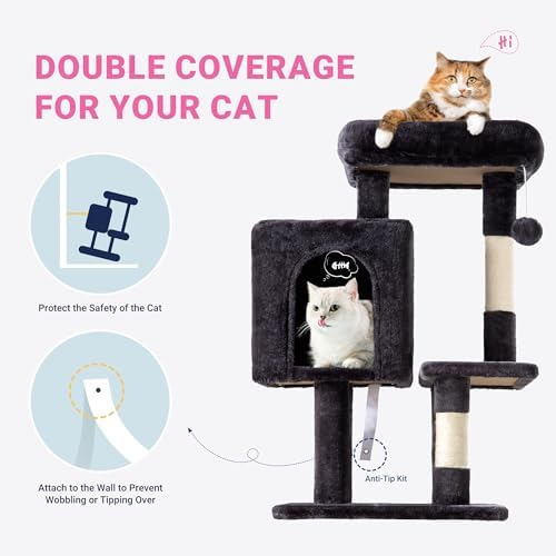 Allewie 29 Inches Cat Tree Tower/Plush Perches Platform/Condo/House/Sisal Scratching Posts/Multi-Level Activity Center Furniture for Kittens/Dark Grey - Image 5