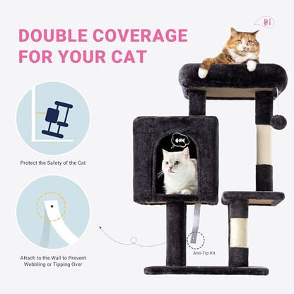 Allewie 29 Inches Cat Tree Tower/Plush Perches Platform/Condo/House/Sisal Scratching Posts/Multi-Level Activity Center Furniture for Kittens/Dark Grey - Image 5