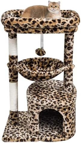 SYANDLVY Small Leopard Print Cat Tree for Indoor Cats, Modern Cat House by SYANDLVY