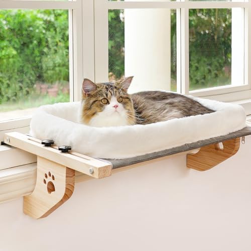 AMOSIJOY Wooden Cat Windowsill Perch with Zipper Cushion Bed, 27.5in by AMOSIJOY