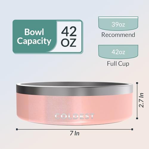 Coldest Dog Bowl - Anti Rust Metal, Non Slip, 3 Layers Insulated Stainless Steel Dog Bowls - Spill Proof & Heavy Duty - Water Bowl for Dogs, Cats & Pets, Dish Washer Safe (42 oz, Forever Pink Glitter) - Image 4