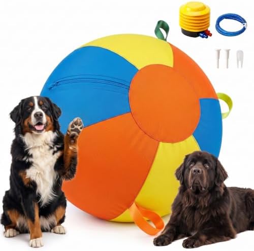 22'' Heavy Duty Herding Ball for Dogs with Handles, Inflatable Training Toy by Unknown