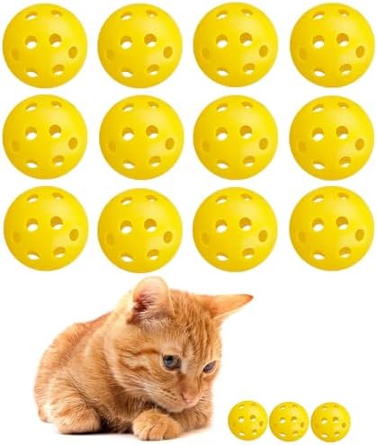 12Pcs Cat Ball Toy, Low Noise No Bells Holey Plastic Cat Balls, Funny Interactive Cats Toys for Indoor Cats, Firm Toy Balls for Kitten Puppy Ferret Bird (1.65", Yellow) - Image 7