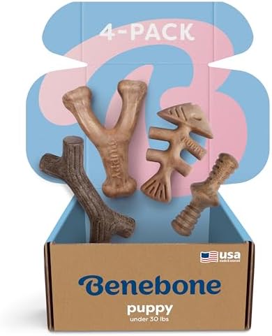 Benebone Puppy 4-Pack Dog Chew Toys for Gentle Chewers, Dog Bones, Small by Benebone