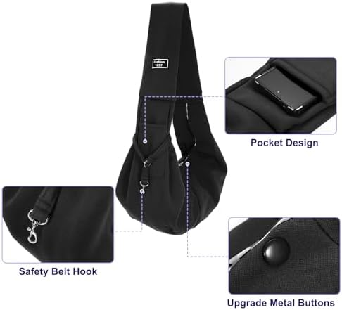 Pet Sling Carrier for Small Dogs and Cats Up to 16.5 Lbs, Hand-Free Reversible Dog Sling Carrier with Pocket, (Black, 1 Pcs) Intended for Hiking/Camping/Traveling - Image 3
