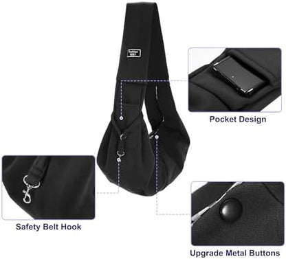 Pet Sling Carrier for Small Dogs and Cats Up to 16.5 Lbs, Hand-Free Reversible Dog Sling Carrier with Pocket, (Black, 1 Pcs) Intended for Hiking/Camping/Traveling - Image 3