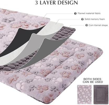 BVAGSS Reversible Dog Crate Pad, Memory Foam Pet Bed Mat, Soft Warm Machine Washable Sleeping Kennel Mattress for Small Medium Dogs XH079 (21''x13''x1.6'',Grey Paw) - Image 3