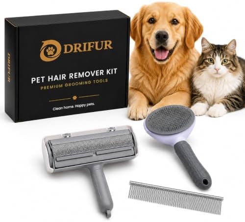 Pet Hair Remover Kit, 3-in-1 Self-Cleaning Reusable Lint Roller, Deshedding Brush & Grooming Comb for Dogs & Cats, Long Haired Pets, No Refills No Batteries by Unknown