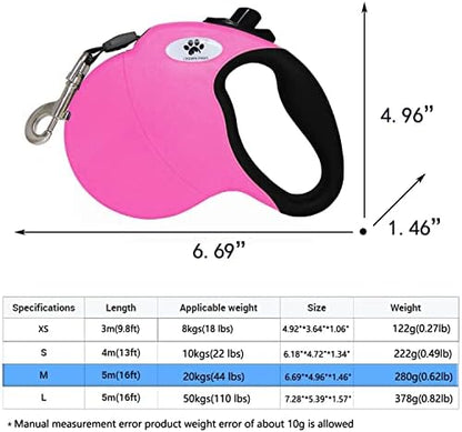 16 ft Retractable Dog Leash for Large Dogs up to 44 lbs,Tangle-Free Nylon Tape,Pink Dan M - Image 2