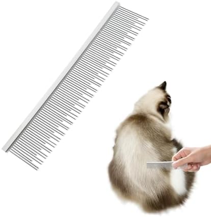 4.6 Inches Stainless Steel Pet Comb for Dogs & Cats, Metal Detangling Grooming Tool for Long & Short Haired Pets, Anti-Static Cat Comb with Rounded Teeth for Matted Fur Removal & Shedding Control by Unknown