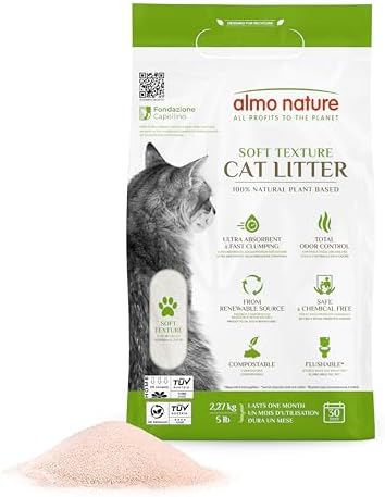 Almo Nature Soft Texture Cat Litter 5 lbs - Plant-Based, Clumping, Biodegradable, Non-Toxic, Compostable, Eco-Friendly, Odor Control, Low Dust, Safe for Cats & Kittens by AlmoNature