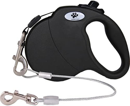 16ft Retractable Dog Leash for Large Breed Dogs up to 110 lbs with a Detachable Chew Proof Extender Wire Ropes (Black L) by CROWN+PAWS