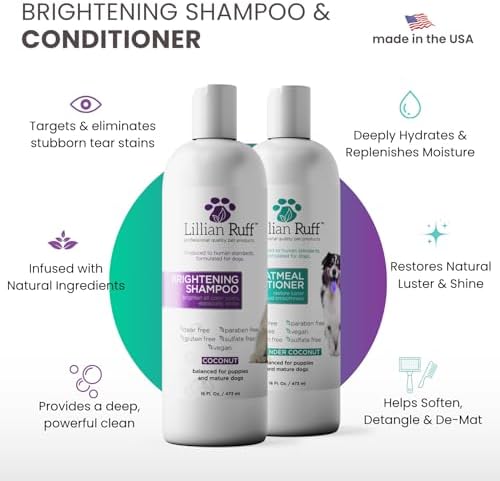 Lillian Ruff Brightening Shampoo & Oatmeal Conditioner Set for Dogs – Safe for Cats - Tear Free Coconut Scent with Aloe for Normal, Dry & Sensitive Skin - Image 2