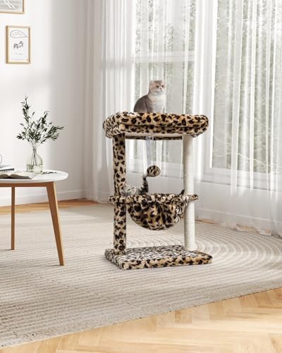 SYANDLVY Small Cat Tree for Indoor Cats, Cheetah Leopard Print Cat Tower - Image 2