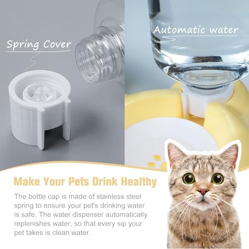 Dog Bowls, Cat Food and Water Bowl Set with Water Dispenser and Stainless Steel Bowl for Cats and Small Dogs - Yellow - Image 4