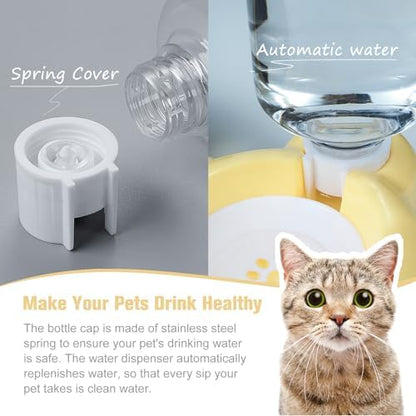 Dog Bowls, Cat Food and Water Bowl Set with Water Dispenser and Stainless Steel Bowl for Cats and Small Dogs - Yellow - Image 4