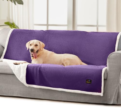Luciphia Waterproof Bed Blanket Washable,Soft Sherpa Fleece Puppy Reversible Throw Blankets for Medium Large Dog Cat,Furniture Cover Protector Couch from Liquid Pee and Pet Fur,Purple White,65" x 57" by luciphia