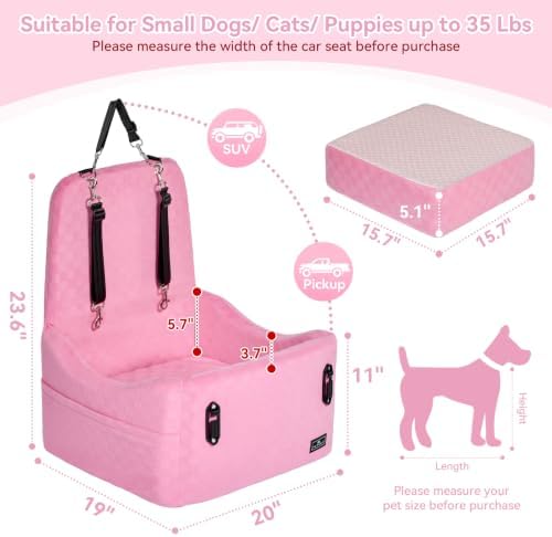 PETSFIT Cat Car Seat with Patented Safety System, 5" Elevated Pad, Pink - Image 5