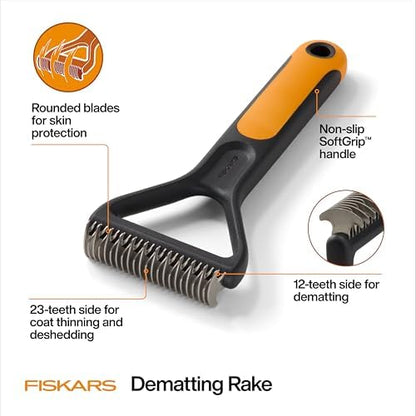 Fiskars Pet, Cat and Dog Brush, Fine Bristles & SoftGrip Handle for Gentle Grooming and Deshedding, Cat and Dog Supplies, Orange/Black - Image 2