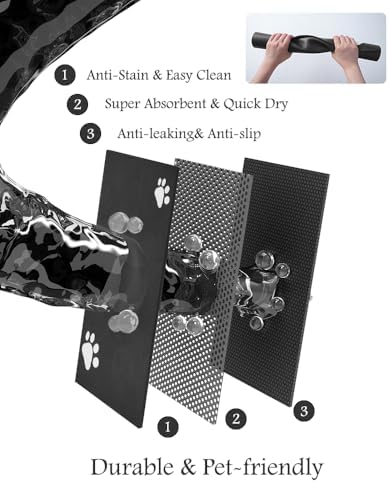 Pet Feeding Mat-Absorbent Dog Mat for Food and Water Bowl-No Stains Quick Dry Water Dispenser Mat-Dog Accessories Pet Supplies-Bowl for Messy Drinkers（Black,16"x24" - Image 6