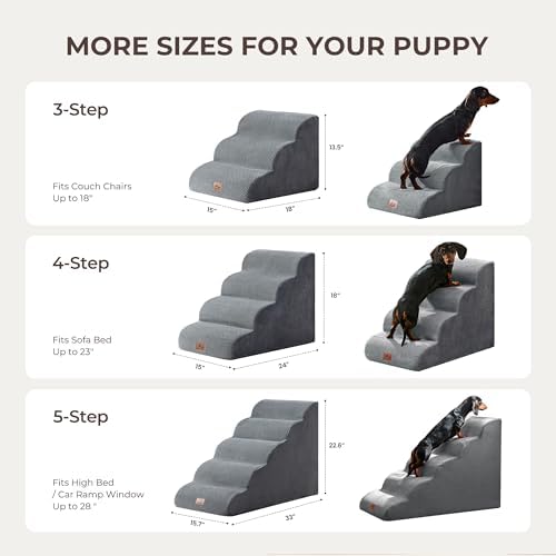 Dog Stairs for Small Dogs 18” H, 4 Step Dog ramp for Bed, Grey - Image 5