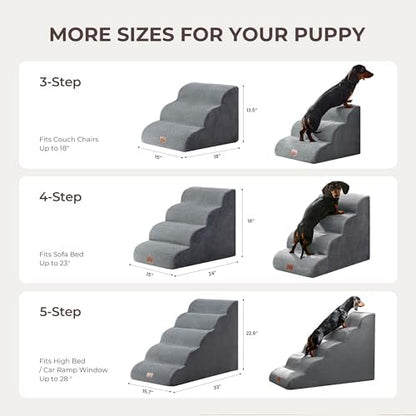 Dog Stairs for Small Dogs 18” H, 4 Step Dog ramp for Bed, Grey - Image 5