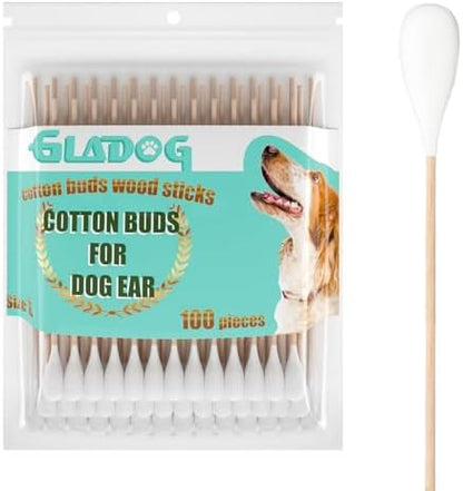 GLADOG 6 Inch Professional Big Cotton Buds for Dogs (Medium Size), Specially Designed Dog Cotton Buds with Durable Bamboo Handle by GLADOG