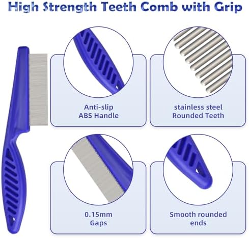 Flea Comb for Cats Dogs, 6 Pack Pet Lice Comb Set Pet Grooming Pets for Small, Medium & Large Pets (Blue) - Image 2