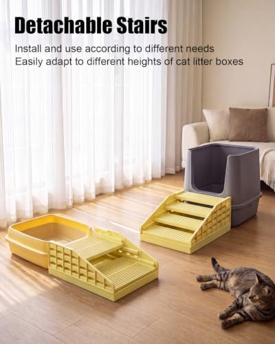 Adjustable Cat Stairs, Litter Box Step DIY Stackable with Litter Catcher & Anti-Tracking Grid, Non-Slip Cat Staircase for Senior Small Cats Kittens, Fit Most Litter Boxes (Yellow) - Image 3