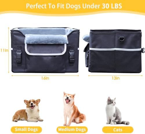 Foldable Dog Car Seat for Small Dogs,Potable Puppy Booster Seat with Harness &Safety Belt, Travel Pet Bed can Removable & Washable Suitable for Dogs 25-30 lbs(Black) - Image 2