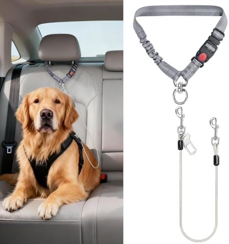 Idepet Dog Seat Belt for Car Stainless Steel 3 in 1 Dog Seatbelt Grey by Idepet