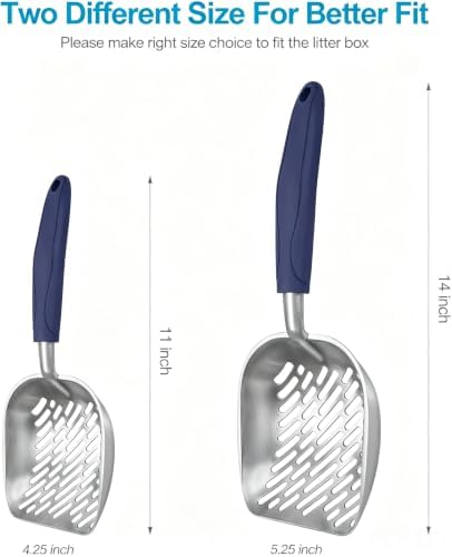 WePet Cat Litter Scoop, Aluminum Alloy Sifter, Kitty Metal Scooper, Deep Shovel with Diagonal Sifting Hole, Long Handle, Kitten Poop Lifter for Litter Box, Medium Size, Blue Handle - Image 2