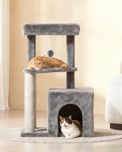 Cat Tree Tower for Indoor Cats, 33 Inches Multi-Level Cat Condo with Scratching Posts, Large Perch, Hanging Toy for Large Adult Cats, Gray - Image 7