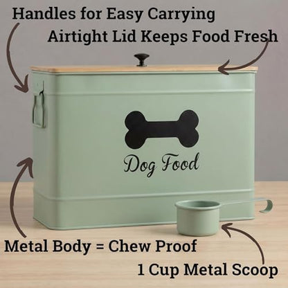 Metal Dog Food Container 15-20 lbs w/ Airtight Bamboo Lid, 70 Cup Capacity - Image 2