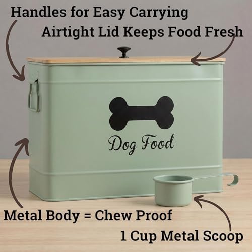 Metal Dog Food Container 15-20 lbs w/ Airtight Bamboo Lid, 70 Cup Capacity - Image 2