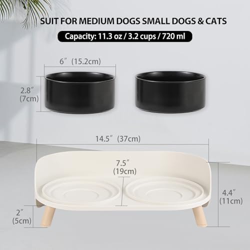 Elevated Ceramic Dog Bowl Set - Double Dog Feeding Bowls with Stand Splash Proof - Raised Dishes for Food and Water - Ideal for Small to Medium Dogs - 2 x 720 ml - 11.3 oz - Black - Image 2