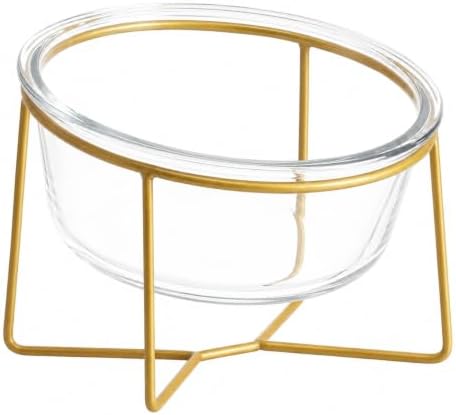Large Glass Tilted Elevated Cat Dog Bowl Raised Cat Food Water Bowl Dish Pet Comfort Feeding Bowls with Gold Iron Stand by HCHLQLZ