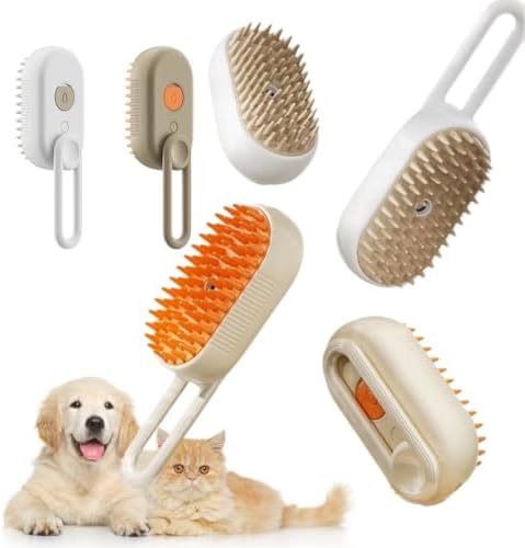 3-in-1 Steam Pet Brush for Cats & Dogs – Self-Cleaning Grooming Comb with Spray Mist, Massage & Shedding, Rechargeable USB, Anti-Static, Foldable Handle – Kakhi by Unknown