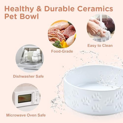 SPUNKYJUNKY Elevated Dog Bowls Ceramic, 5.1'' Dogs and Cat Food Water Bowls Raised with Non-Slip Bamboo Stand for Puppy Small Sized Breed Microwave Dishwasher Safe - 13.5 OZ,Paw White - Image 5