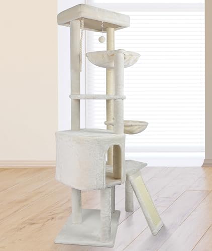 Wang Xin Four Layer Big Cat Tree with Huge Cat Condo and Two Hammocks Scratch Pad,Beige - Image 7