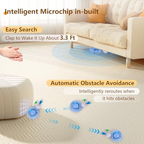 ORSDA Interactive Cat Toys Ball, Automatic Fast Rolling Ball in Pouch, Hide and Seek for Indoor Cats, Motion Chirping Activated Moving Toy, 5 Holes Mat Mouse Catching Game - Image 5
