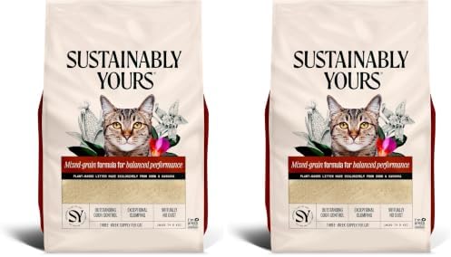 Sustainably Yours Natural Cat Litter, Mixed-Grain Formula, Exceptional Clumping & Odor Control, Virtually No Dust, Easy to Scoop, Corn & Cassava Plant-Based, Unscented, 10 lbs (Pack of 2) by SustainablyYours