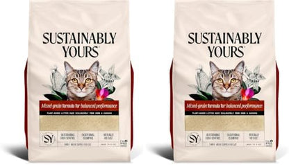 Sustainably Yours Natural Cat Litter, Mixed-Grain Formula, Exceptional Clumping & Odor Control, Virtually No Dust, Easy to Scoop, Corn & Cassava Plant-Based, Unscented, 10 lbs (Pack of 2) by SustainablyYours