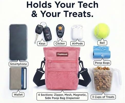 Dog Treat Pouch for Training – Magnetic Dog Treat Bag with Belt Clip & Poop Bag Dispenser – Hands Free Carry Pouch with Auto-Close Access & Shoulder Strap – Durable Pet Gear –Light Pink - Image 5